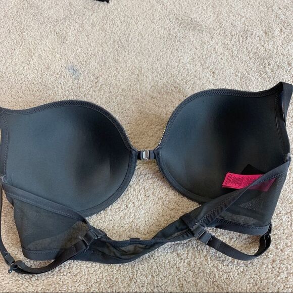 La Senza beyond sexy gray rhinestone trim blue lace bra Sz 36D - Picture 5 of 10